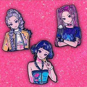Set of Three Anime Character Pins Huntrix Rumi Mira Zoey Kpop Demon Hunters